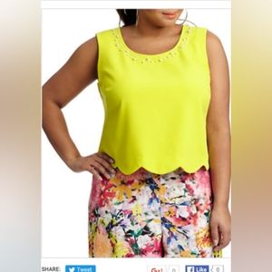 Modamix plus Annie embellished Scallop crop top - buttercup/ yellow - 2x